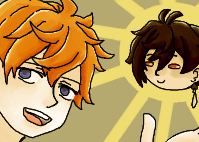 Childe venerating Zhongli